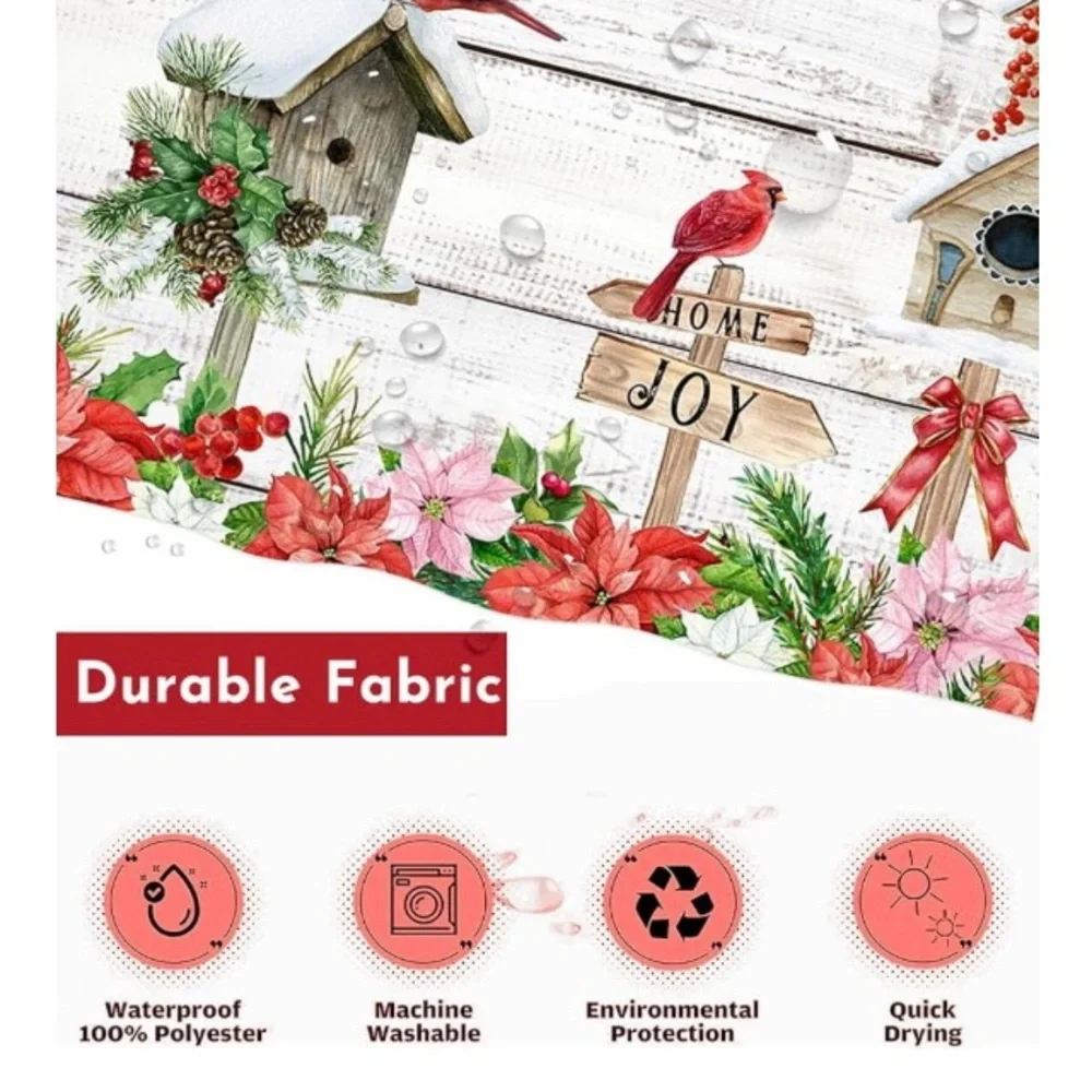 ✨🎄✨Festive Christmas Shower Curtain/Photo Backdrop with Birds and Birdhouses